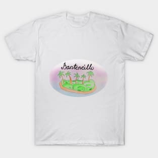 Bantoncillo watercolor Island travel, beach, sea and palm trees. Holidays and rest, summer and relaxation T-Shirt